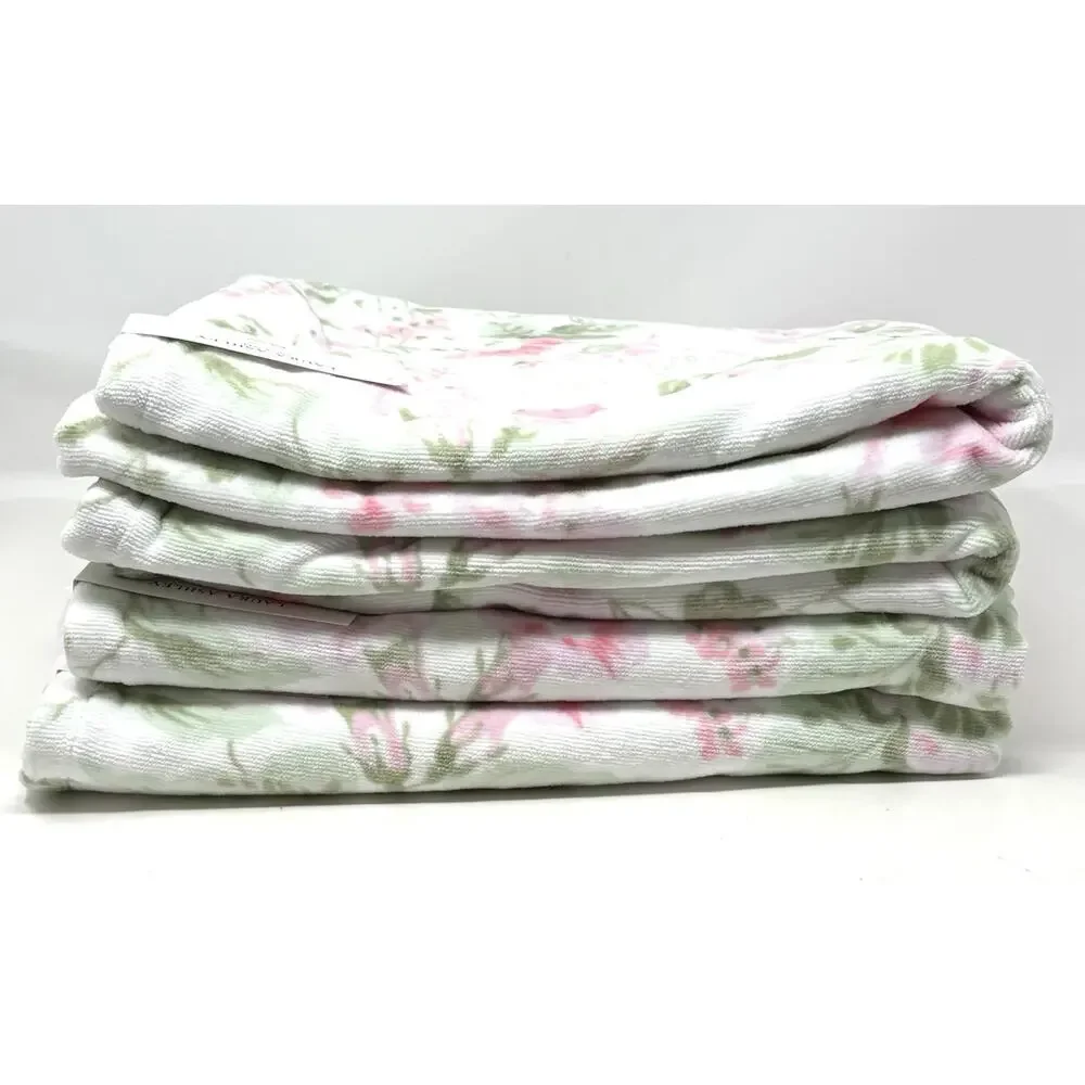 Laura Ashley Bath Towels Set Morning Gloria Floral 4 Pcs Pink Green White NWT